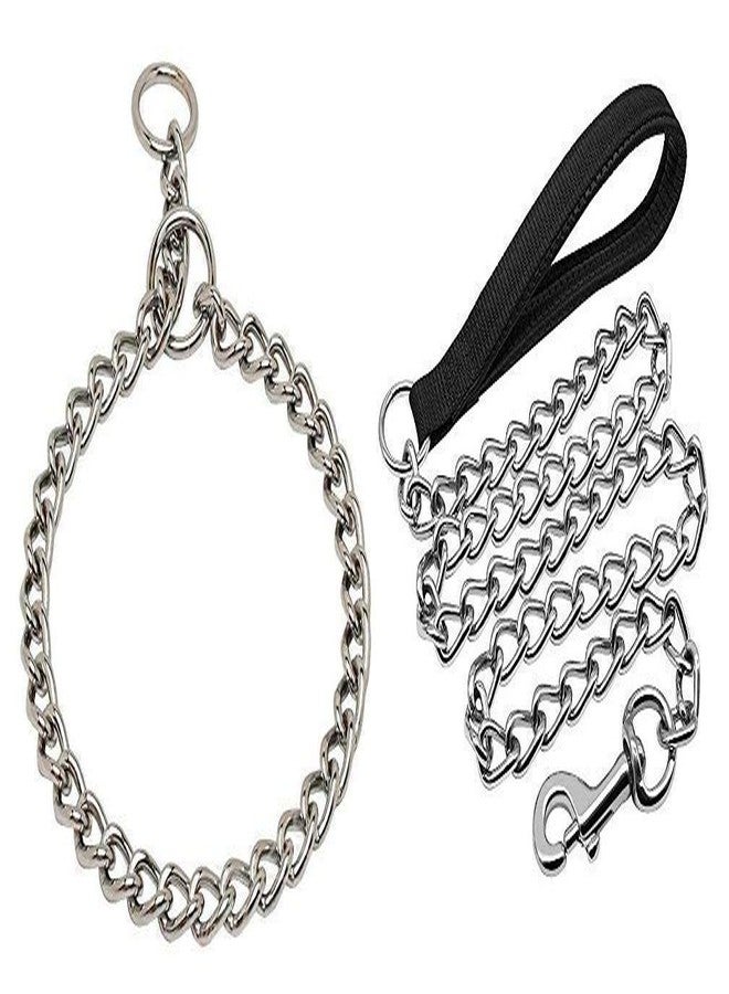D&C PAWS Combo of Choke Collar and Handle Padded Length 152cm Leash Chain for Puppies & Adult Dog of All Breed - Image 1